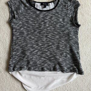 BCX Black and White Asymmetrical Cap Sleeve T-Shirt in L